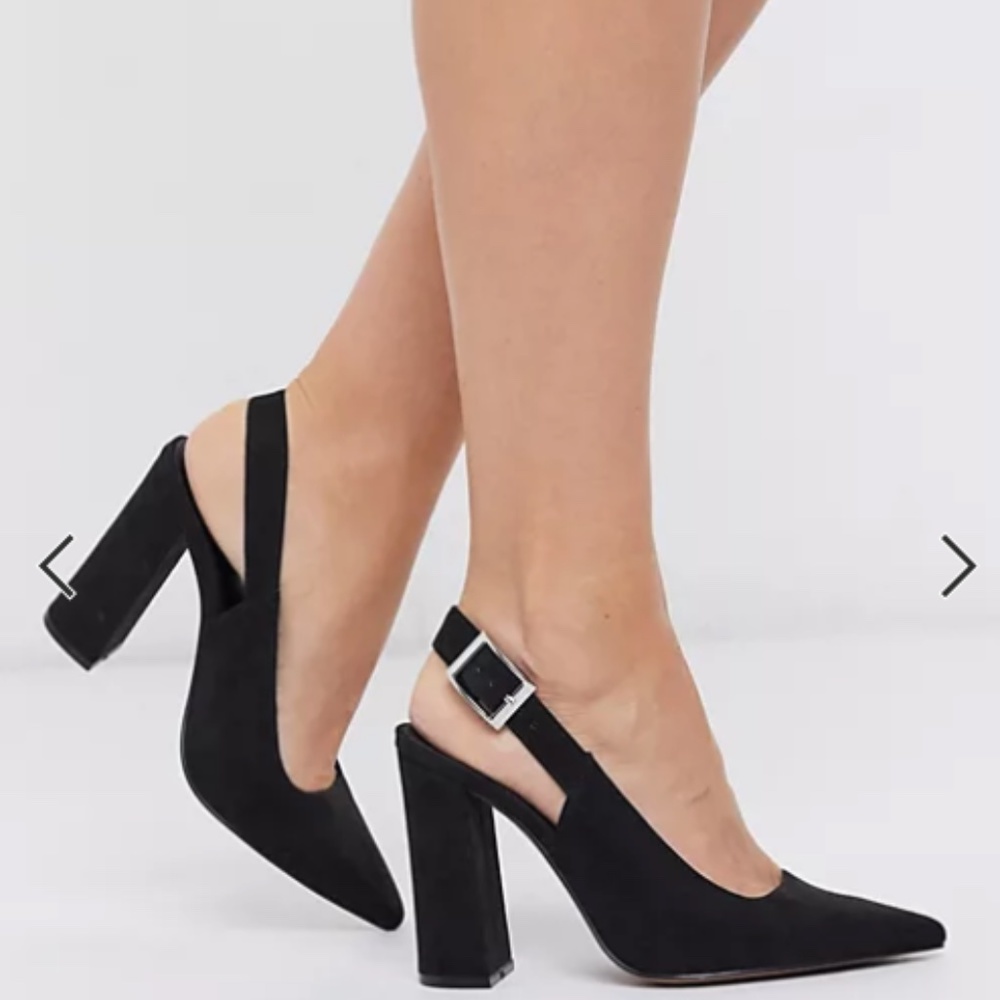 ASOS DESIGN Wide Fit Planet slingback high block heels in black, Sz 7
